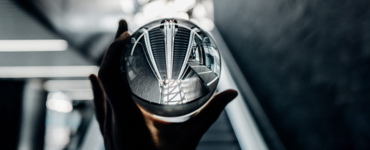 crystal ball with reflected stairwell